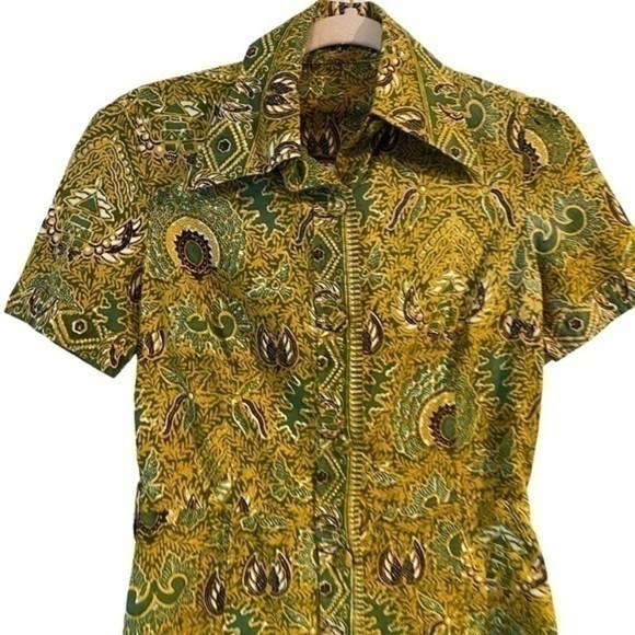 Vintage hand printed batik cotton button down paisley dress - Picture 3 of 13